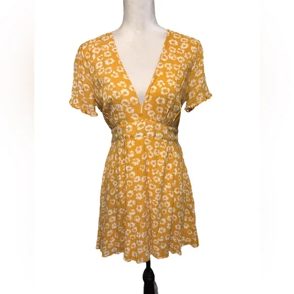 Lulus Garden Explorer Mustard Yellow Floral Print Mini Dress size Large - Picture 4 of 5